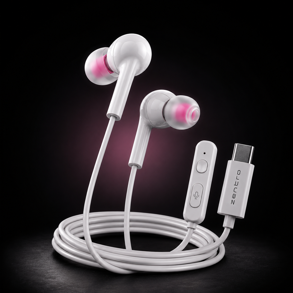 Zentro Beat Type-C Wired Earphones with HD Sound, In-Line Mic & Tangle-Free Cable
