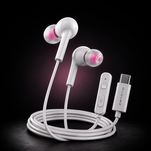 Zentro Beat Type-C Wired Earphones with HD Sound, In-Line Mic & Tangle-Free Cable