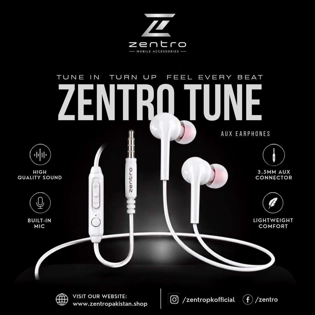 Zentro Tune AUX Earphones | High-Quality Sound & Mic