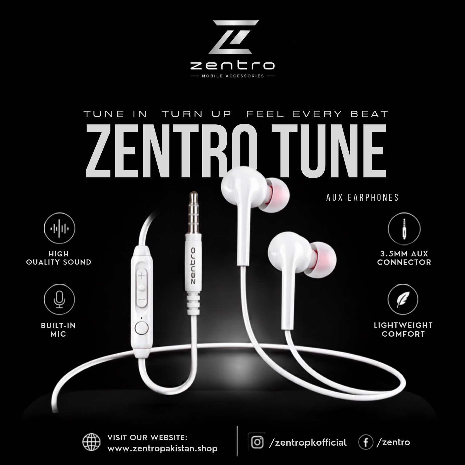 Zentro Tune AUX Earphones | High-Quality Sound & Mic